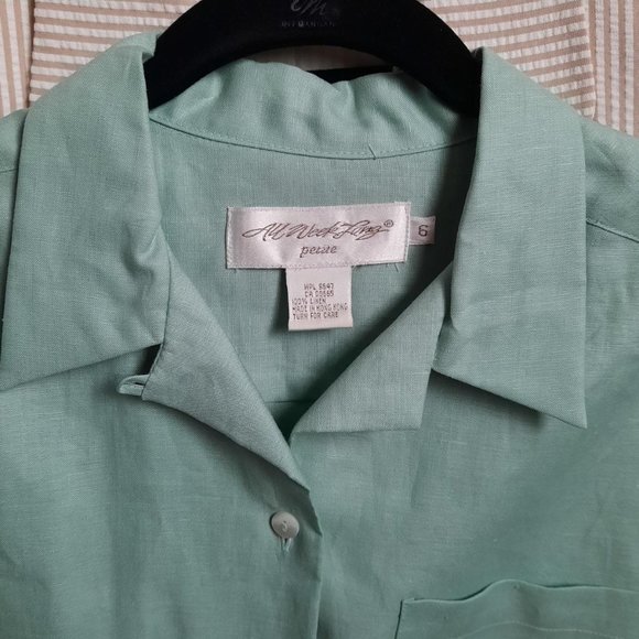 Eddie Bauer AWL Linen Long-Sleeve Sage Camp Shirt Size 6P - Picture 2 of 6